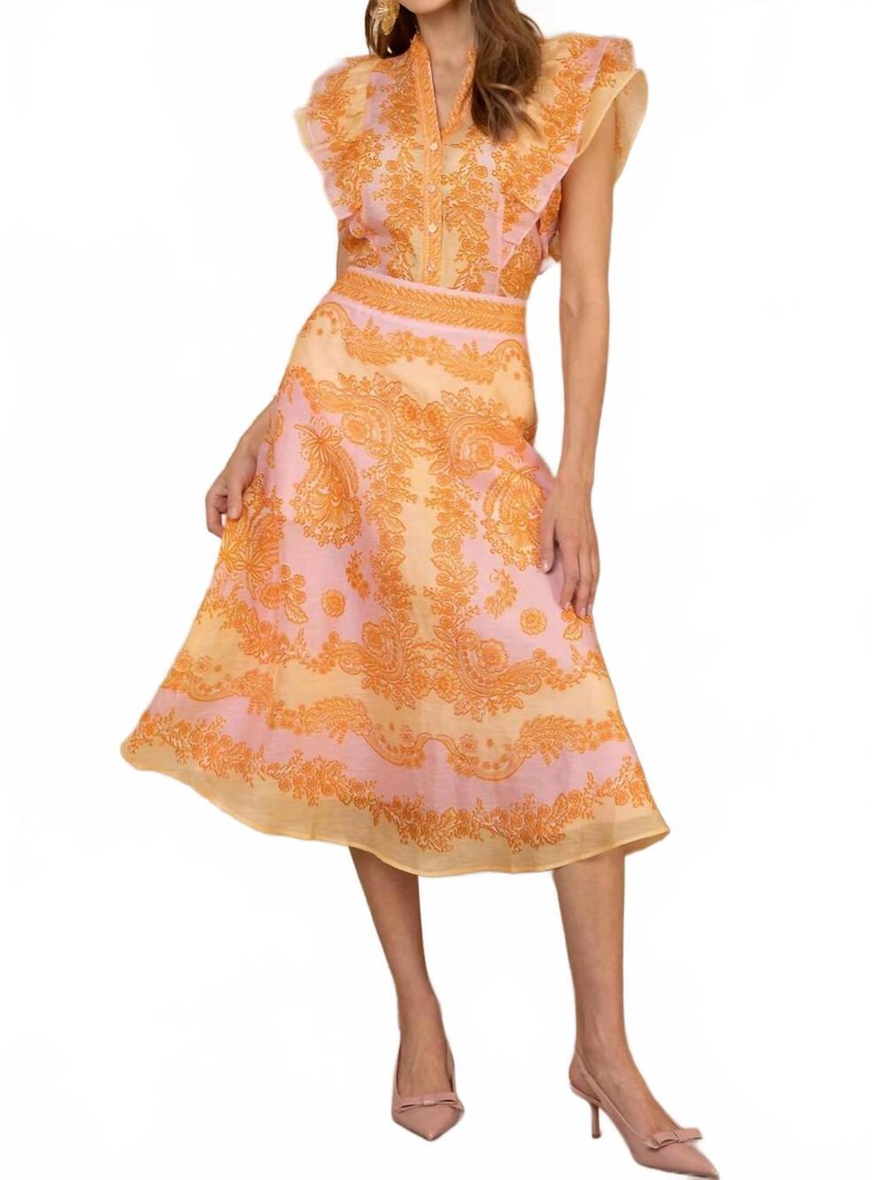 NEW HALE BOB winslow midi skirt in pink/yellow